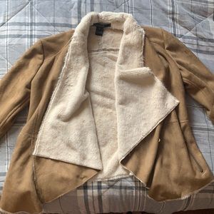 Faux suede jacket with soft faux fur inside
